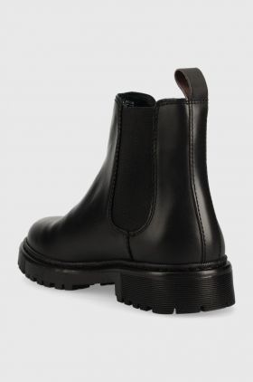 Tommy Jeans ghete chelsea de piele Tommy Jeans Flat Chelsea femei, culoarea negru, cu toc plat