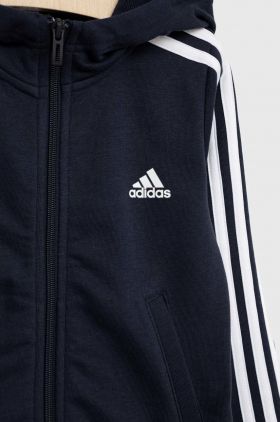 Adidas bluza copii G 3S FZ culoarea albastru marin, cu glugă, cu imprimeu