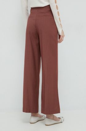 Bardot pantaloni femei, culoarea maro, lat, high waist