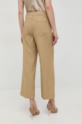 Marella pantaloni femei, culoarea bej, drept, high waist