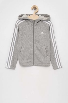 Adidas bluza copii G 3S FZ culoarea gri, cu glugă, neted