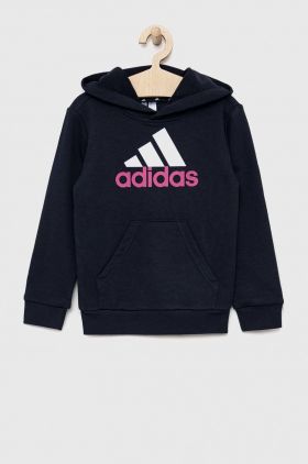 Adidas bluza copii U BL 2 HOODIE culoarea albastru marin, cu glugă, cu imprimeu