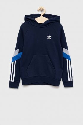 Adidas Originals bluza copii culoarea albastru marin, cu glugă, cu imprimeu