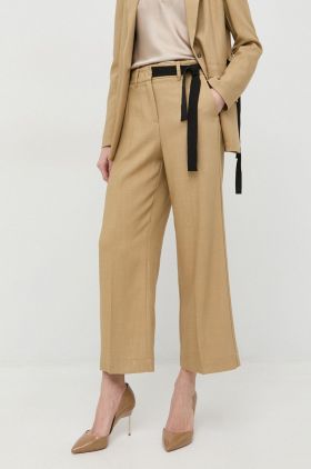 Marella pantaloni femei, culoarea bej, drept, high waist