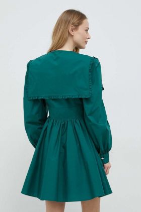 Custommade rochie din bumbac culoarea verde, mini, evazati