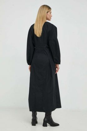 By Malene Birger rochie din bumbac culoarea negru, maxi, evazati