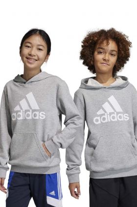 Adidas bluza copii U BL culoarea gri, cu glugă, cu imprimeu