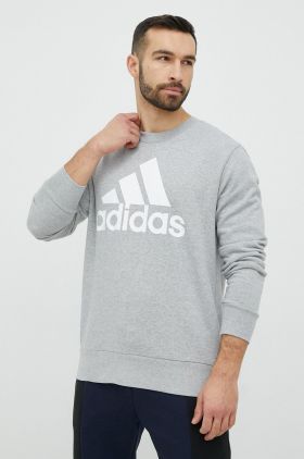 Adidas hanorac de bumbac barbati, culoarea gri, cu imprimeu