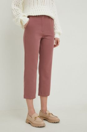 Answear Lab pantaloni femei, culoarea roz, drept, high waist