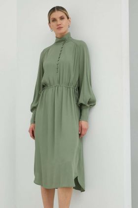 Bruuns Bazaar rochie Lilli Lyra culoarea verde, midi, evazati