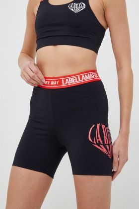 LaBellaMafia pantaloni scurți de antrenament Fantasy femei, culoarea negru, cu imprimeu, high waist