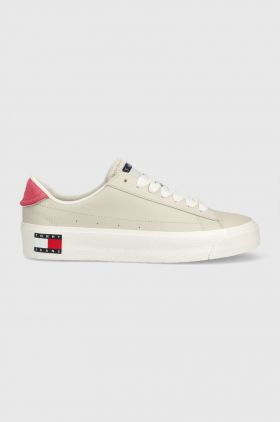 Tommy Jeans sneakers din piele NOLA PLATFORM culoarea bej