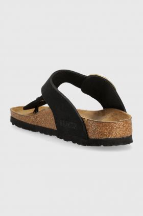 Birkenstock slapi de piele Gizeh Big Buckle femei, culoarea negru, cu toc plat, 1024107