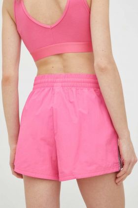 Adidas pantaloni scurti femei, culoarea roz, cu imprimeu, high waist