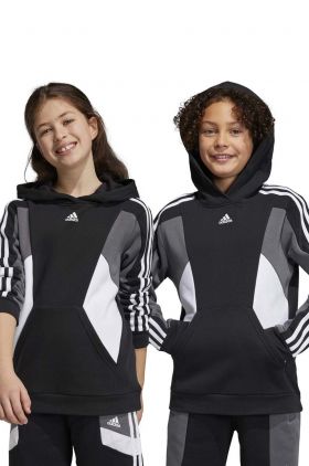 Adidas bluza copii U 3S CB HOODIE culoarea negru, cu glugă, modelator