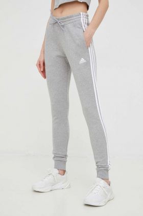 adidas pantaloni de trening din bumbac femei, culoarea gri, cu imprimeu  IC9922