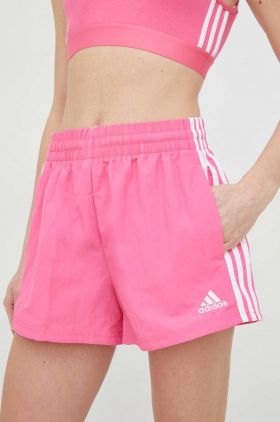 Adidas pantaloni scurti femei, culoarea roz, cu imprimeu, high waist