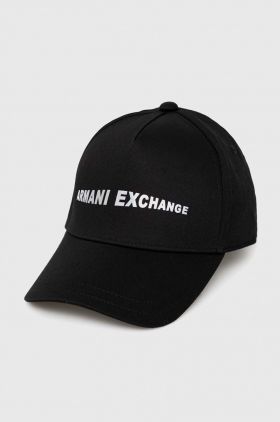 Armani Exchange șapcă de baseball din bumbac culoarea negru, cu imprimeu