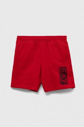 EA7 Emporio Armani pantaloni scurți din bumbac pentru copii culoarea rosu, talie reglabila