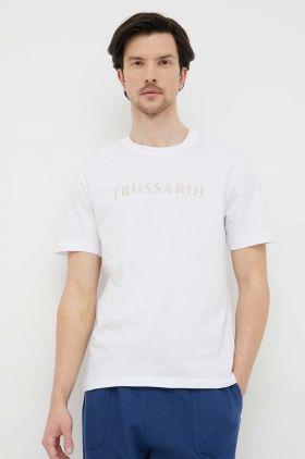 Trussardi tricou din bumbac culoarea alb, cu imprimeu