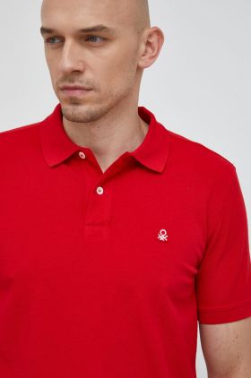 United Colors of Benetton polo de bumbac culoarea rosu, neted