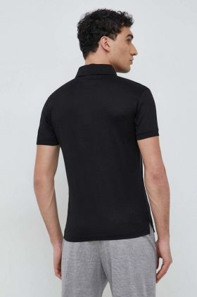 Emporio Armani tricou polo barbati, culoarea negru, neted