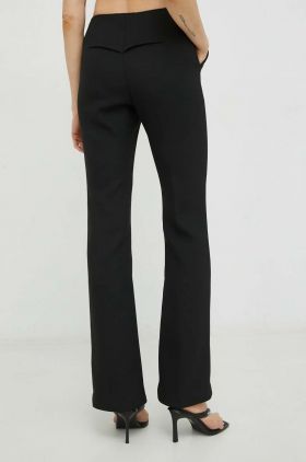 Remain pantaloni femei, culoarea negru, evazati, high waist