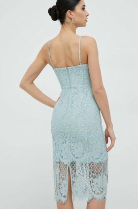 Bardot rochie culoarea turcoaz, midi, mulata