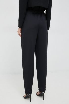 Emporio Armani pantaloni femei, culoarea negru, drept, high waist