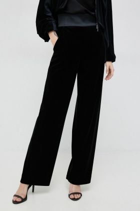 Emporio Armani pantaloni femei, culoarea negru, lat, high waist