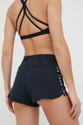 Roxy pantaloni scurți de alergare Bold Moves femei, culoarea negru, cu imprimeu, medium waist