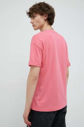 Drykorn tricou din bumbac Thilo culoarea roz, neted