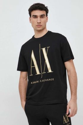 Armani Exchange tricou din bumbac culoarea negru, cu imprimeu