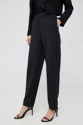 Emporio Armani pantaloni femei, culoarea negru, drept, high waist