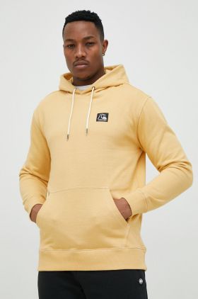 Quiksilver hanorac de bumbac barbati, culoarea galben, cu glugă, modelator