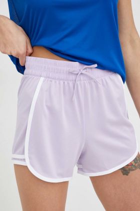 Reebok pantaloni scurți de antrenament Workout Ready femei, culoarea violet, cu imprimeu, high waist