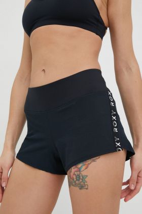 Roxy pantaloni scurți de alergare Bold Moves femei, culoarea negru, cu imprimeu, medium waist