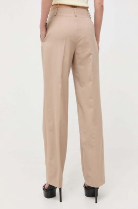 Luisa Spagnoli pantaloni din lana Femei, culoarea bej, drept, high waist