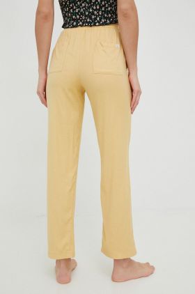 Billabong pantaloni femei, culoarea galben, drept, high waist