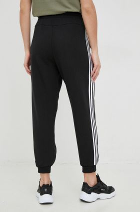 Adidas pantaloni de trening din bumbac femei, culoarea negru, cu imprimeu