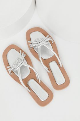 Answear Lab slapi de piele Femei, culoarea argintiu