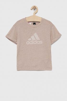 Adidas tricou copii G FI BL culoarea bej, modelator