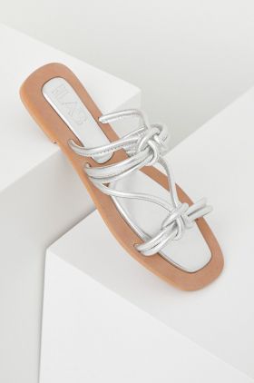 Answear Lab slapi de piele Femei, culoarea argintiu