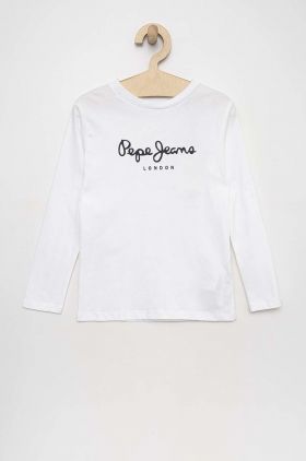 Pepe Jeans longsleeve din bumbac pentru copii New Herman culoarea alb, cu imprimeu