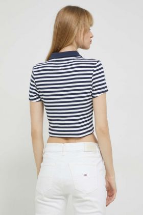 Tommy Jeans tricou polo femei, culoarea albastru marin