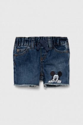 GAP pantaloni scurti din denim pentru copii culoarea albastru marin, cu imprimeu, talie reglabila