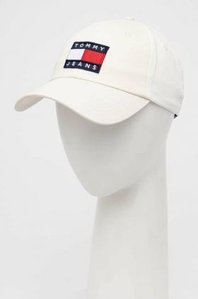 Tommy Jeans șapcă de baseball din bumbac culoarea alb, cu imprimeu