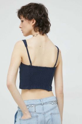 Abercrombie & Fitch top femei, culoarea albastru marin