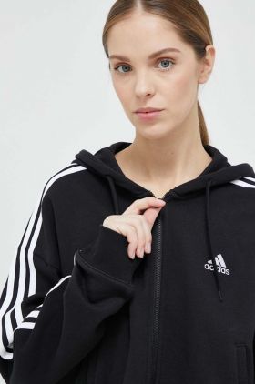 adidas bluză femei, culoarea negru, cu glugă, cu imprimeu IC8781