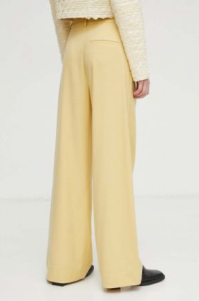 Gestuz pantaloni PaulaGZ femei, culoarea galben, lat, high waist 10906861